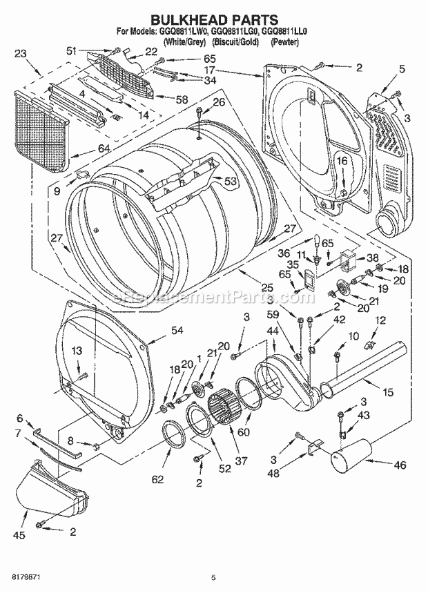 Whirlpool GGQ8811LL0 Residential Dryer Bulkhead Diagram