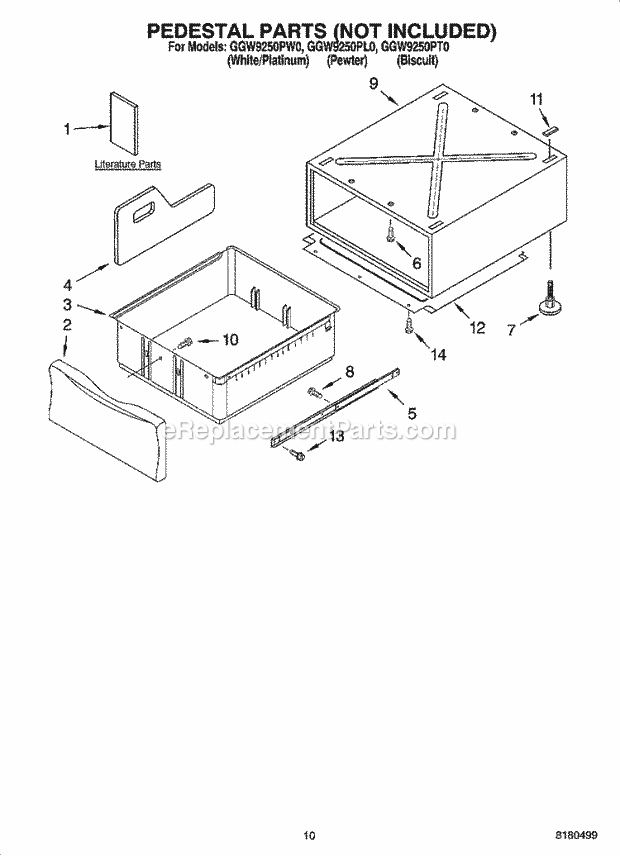 Whirlpool GGW9250PW0 Residential Dryer Pedestal Parts (Not Included), Optional Parts (Not Included) Diagram