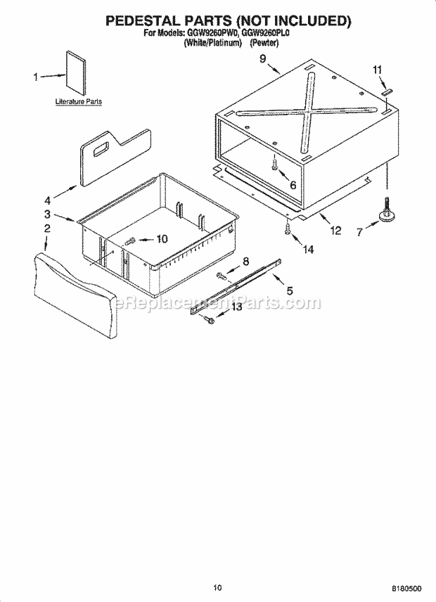 Whirlpool GGW9260PL0 Residential Dryer Pedestal Parts (Not Included), Optional Parts (Not Included) Diagram