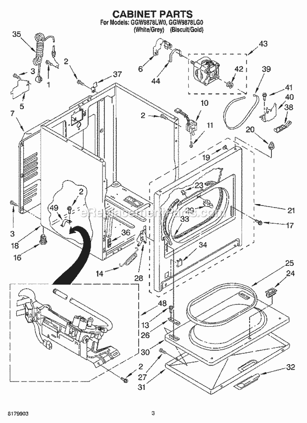 Whirlpool GGW9878LG0 Residential Dryer Cabinet Diagram