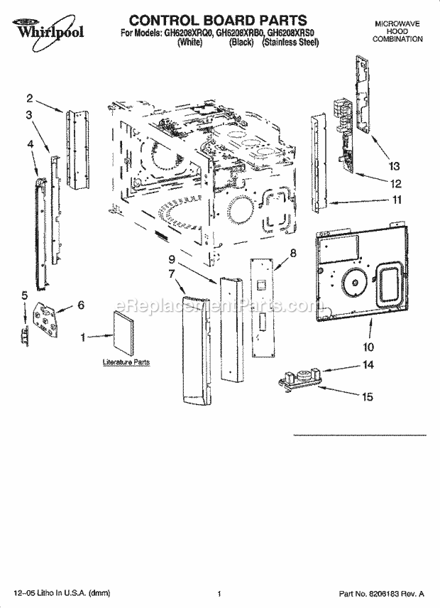Whirlpool GH6208XRQ0 Microwave/Range Hood Combo Control Board Parts Diagram