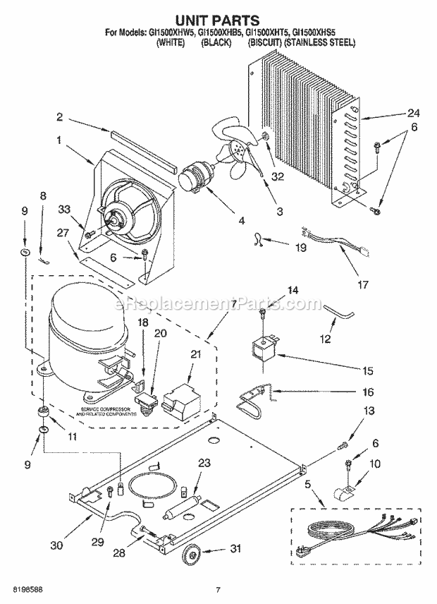 Whirlpool GI1500XHW5 Freestanding Ice Cube Maker Unit Parts Diagram