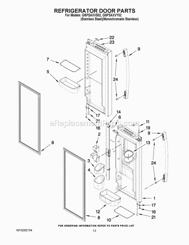 Whirlpool GI5FSAXVY02 Bottom Freezer Refrigerator Refrigerator Door Parts Diagram