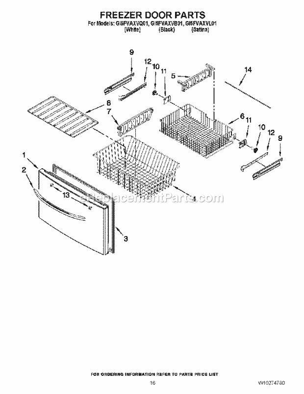 Whirlpool GI5FVAXVQ01 Bottom Freezer Refrigerator Freezer Door Parts Diagram