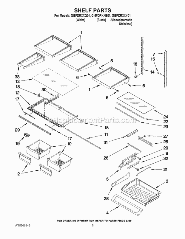 Whirlpool GI6FDRXXY01 Bottom Freezer Refrigerator Shelf Parts Diagram