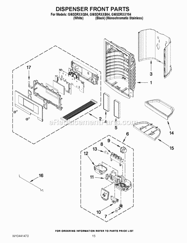 Whirlpool GI6SDRXXB04 Bottom Freezer Refrigerator Dispenser Front Parts Diagram