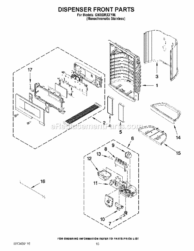 Whirlpool GI6SDRXXY06 Refrigerator Dispenser Front Parts Diagram