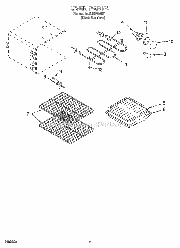 Whirlpool GJSP84901 Freestanding Electric Oven Parts Diagram