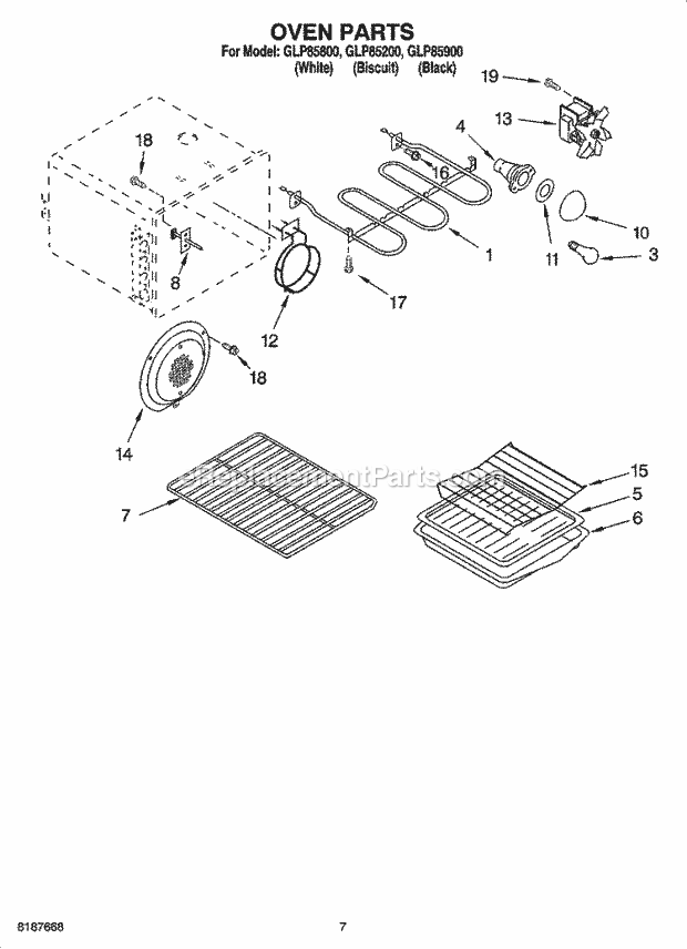 Whirlpool GLP85200 Freestanding Electric Range Oven Parts Diagram