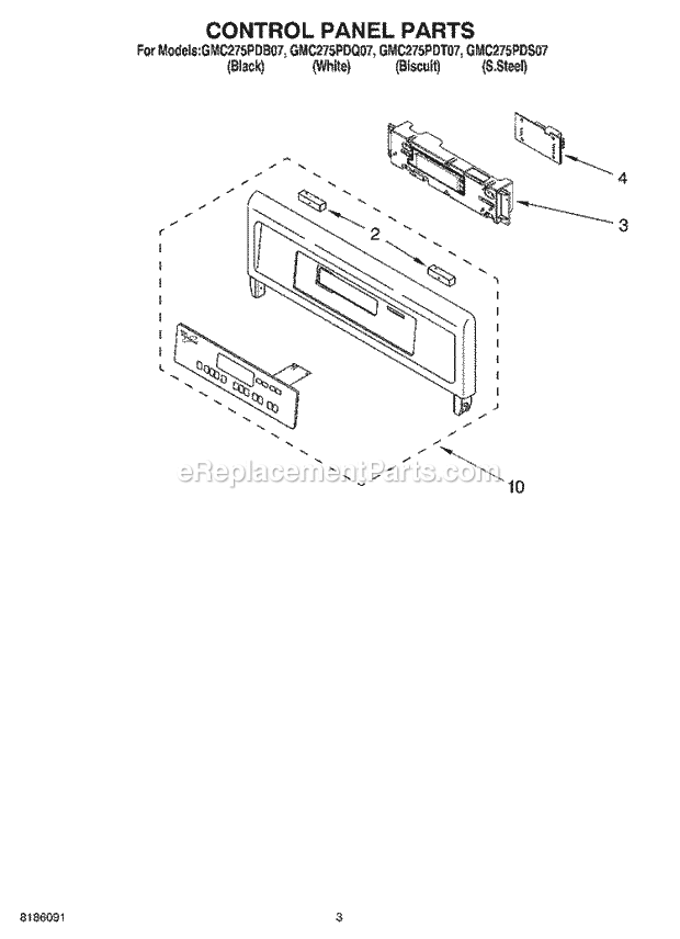 Whirlpool GMC275PDB07 Wall Oven/Microwave Combo Control Panel Parts Diagram