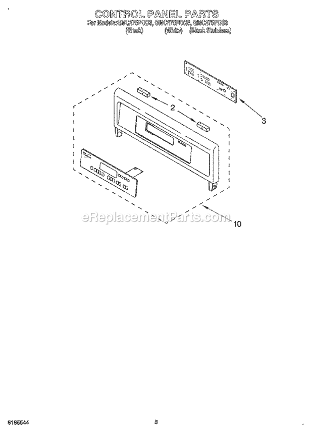 Whirlpool GMC275PDB3 Wall Oven/Microwave Combo Control Panel Diagram