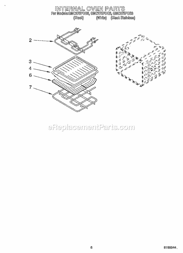 Whirlpool GMC275PDB3 Wall Oven/Microwave Combo Internal Oven Diagram