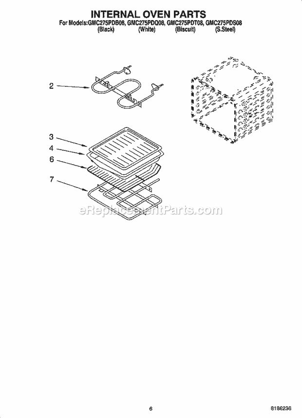 Whirlpool GMC275PDS08 Wall Oven/Microwave Combo Internal Oven Parts Diagram