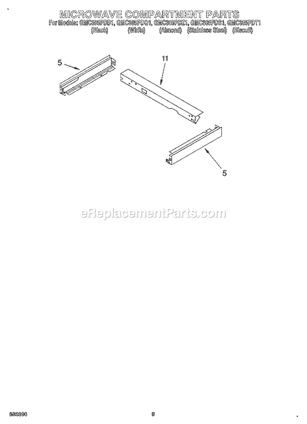 Whirlpool GMC305PDB1 Wall Oven/Microwave Combo Microwave Compartment Diagram