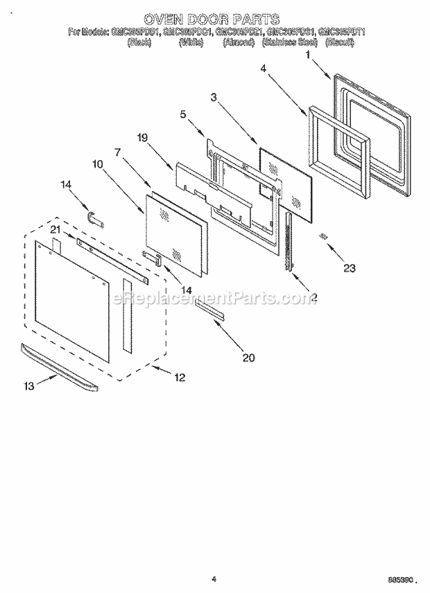 Whirlpool GMC305PDB1 Wall Oven/Microwave Combo Oven Door Diagram