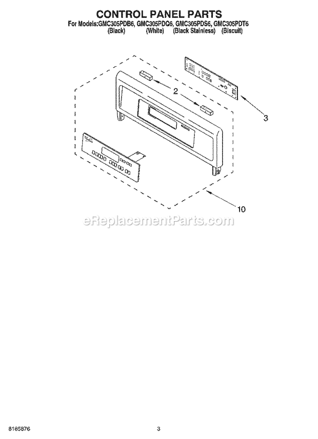 Whirlpool GMC305PDS6 Wall Oven/Microwave Combo Control Panel Diagram