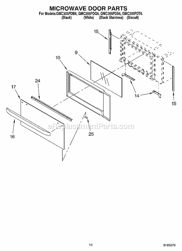 Whirlpool GMC305PDS6 Wall Oven/Microwave Combo Microwave Door Diagram