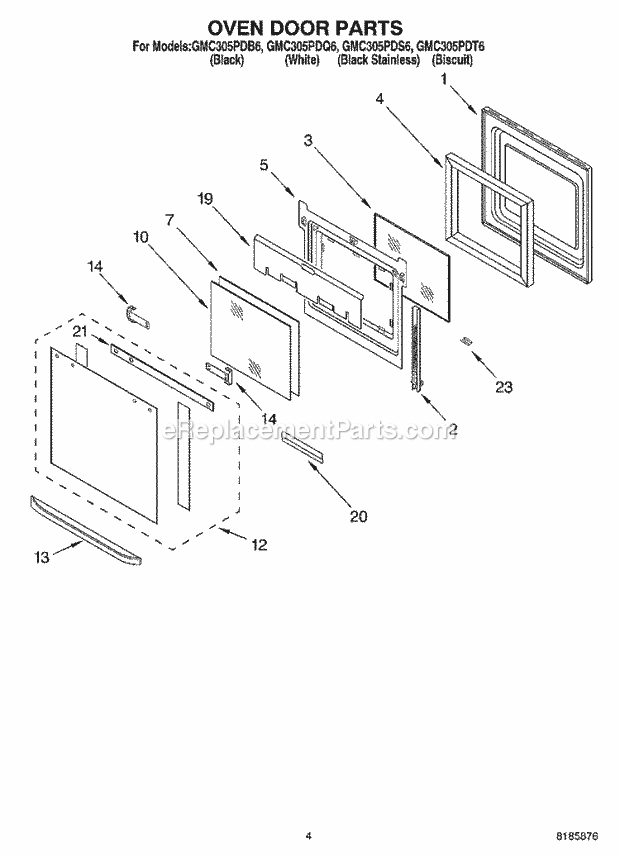 Whirlpool GMC305PDS6 Wall Oven/Microwave Combo Oven Door Diagram