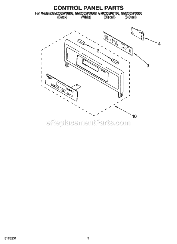 Whirlpool GMC305PDT08 Wall Oven/Microwave Combo Control Panel Parts Diagram