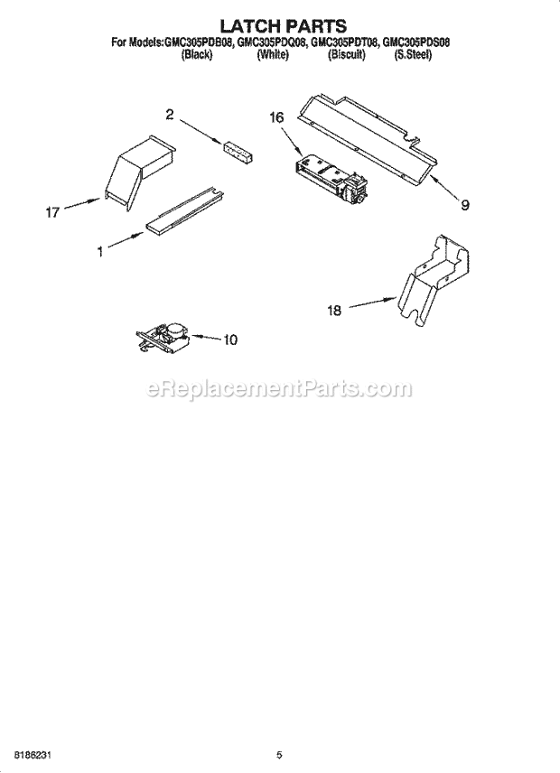 Whirlpool GMC305PDT08 Wall Oven/Microwave Combo Latch Parts Diagram