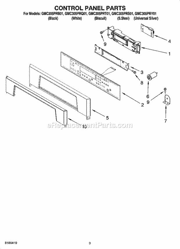 Whirlpool GMC305PRS01 Wall Oven/Microwave Combo Control Panel Parts Diagram