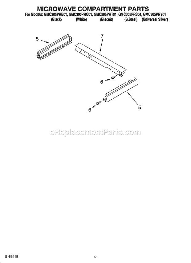 Whirlpool GMC305PRS01 Wall Oven/Microwave Combo Microwave Compartment Parts Diagram