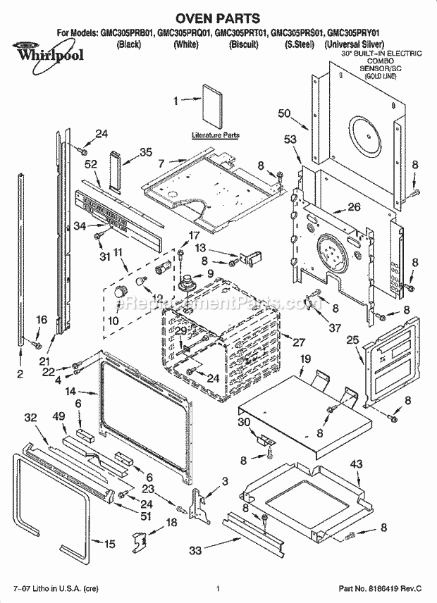 Whirlpool GMC305PRS01 Wall Oven/Microwave Combo Oven Parts Diagram