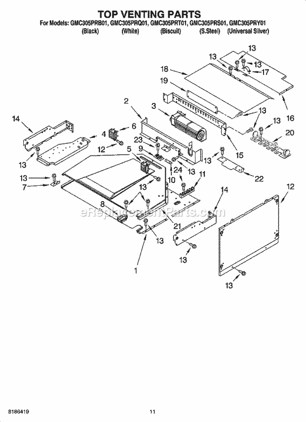 Whirlpool GMC305PRS01 Wall Oven/Microwave Combo Top Venting Parts, Optional Parts Diagram