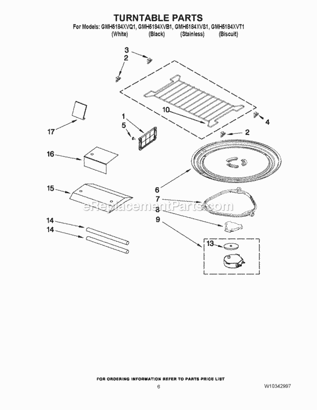 Whirlpool GMH5184XVQ1 Microwave/Range Hood Combo 1.8 Cu. Ft. Turntable Parts Diagram