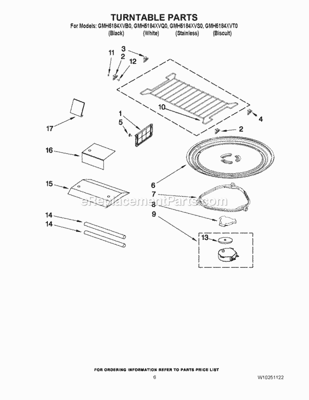Whirlpool GMH5184XVS0 Microwave/Range Hood Combo Turntable Parts Diagram