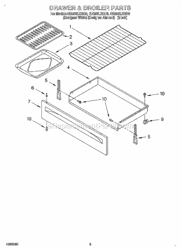 Whirlpool GR395LXGB0 Freestanding Electric Range Drawer and Broiler Diagram