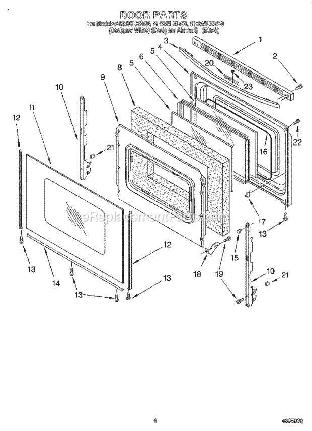 Whirlpool GR395LXGQ0 Freestanding Electric Range Door, Lit/Optional Diagram