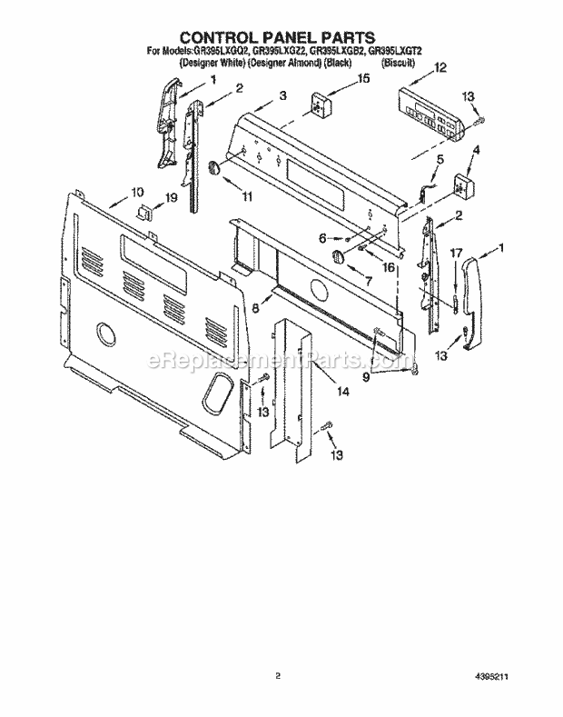 Whirlpool GR395LXGQ2 Freestanding Electric Range Control Panel Diagram