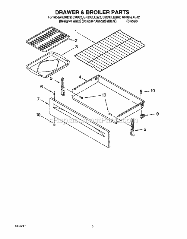 Whirlpool GR395LXGQ2 Freestanding Electric Range Drawer & Broiler Diagram