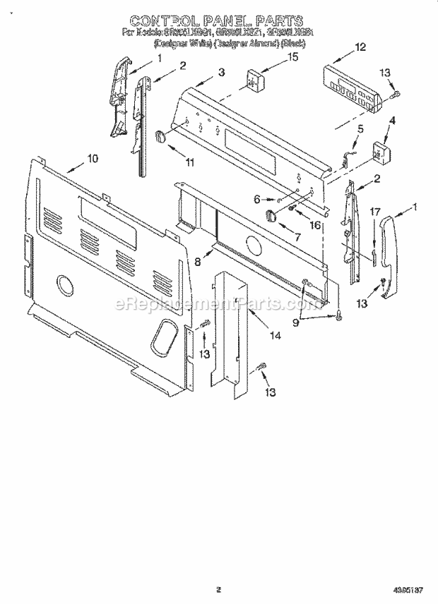 Whirlpool GR395LXGZ1 Freestanding Electric Range Control Panel Diagram