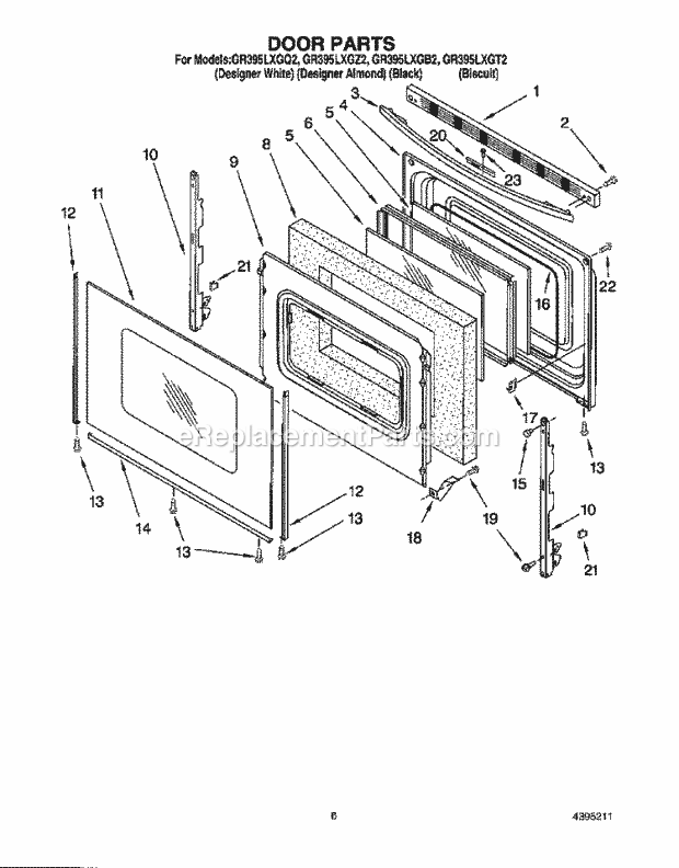 Whirlpool GR395LXGZ2 Freestanding Electric Range Door, Optional Diagram