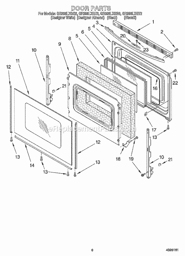 Whirlpool GR396LXGQ2 Freestanding Electric Range Door, Optional Diagram