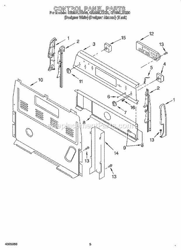 Whirlpool GR399LXGB0 Freestanding Electric Range Control Panel Diagram