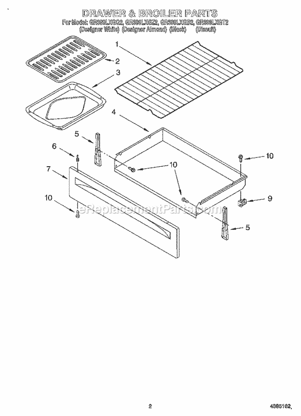 Whirlpool GR399LXGZ2 Freestanding Electric Range Drawer and Broiler Diagram