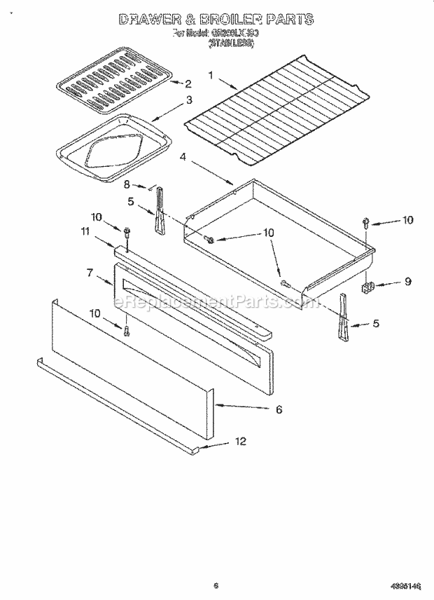 Whirlpool GR399LXHS0 Freestanding Electric Range Drawer and Broiler, Optional Diagram