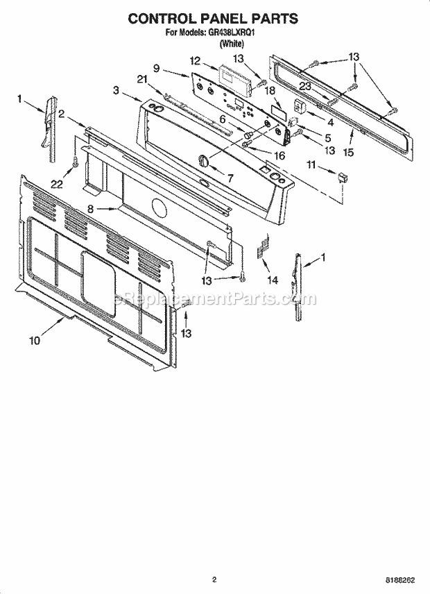 Whirlpool GR438LXRQ1 Freestanding Electric Control Panel Parts Diagram