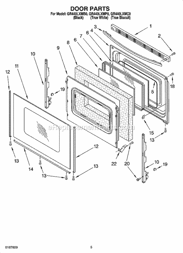 Whirlpool GR440LXMB0 Freestanding Electric Door Parts Diagram