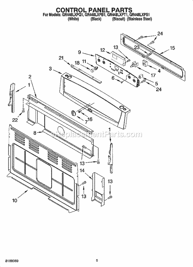 Whirlpool GR448LXPQ1 Freestanding Electric Control Panel Parts Diagram