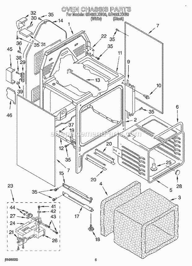 Whirlpool GR450LXHQ0 Freestanding Electric Range Oven Chassis Diagram