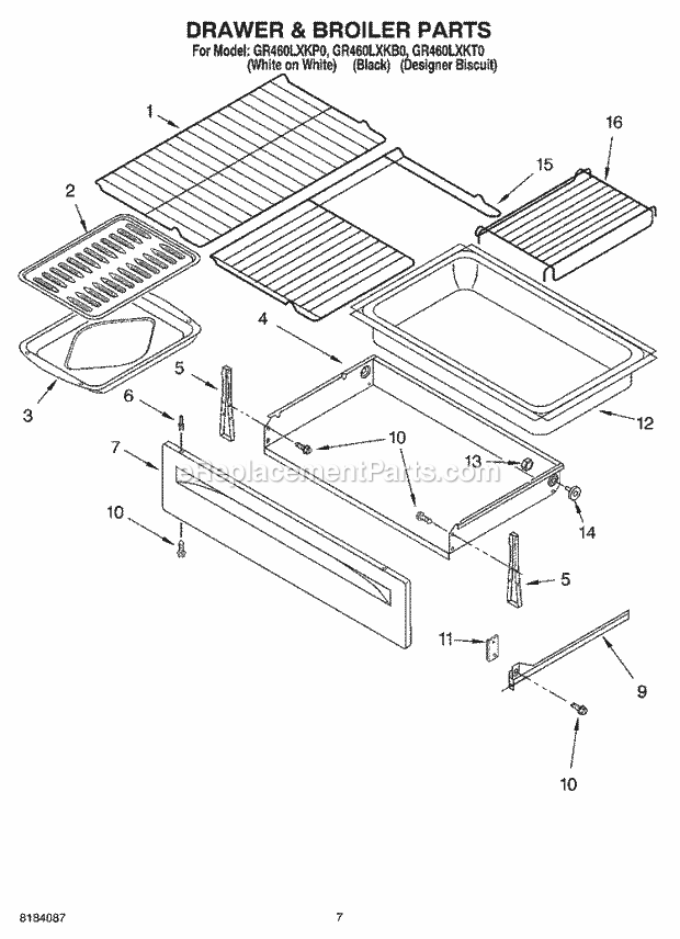 Whirlpool GR460LXKB0 Freestanding Electric Range Drawer & Broiler Diagram