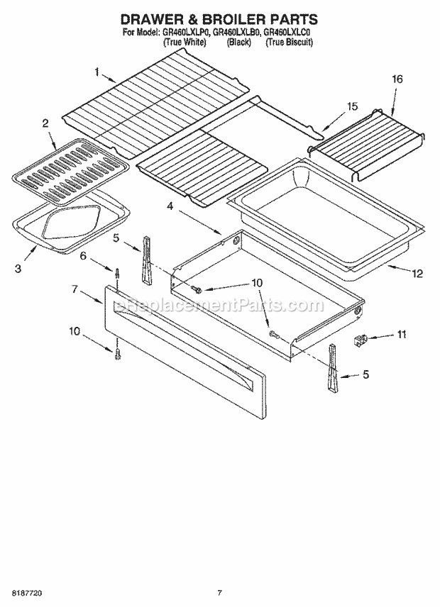 Whirlpool GR460LXLC0 Freestanding Electric Range Drawer & Broiler Parts, Miscellaneous Parts Diagram