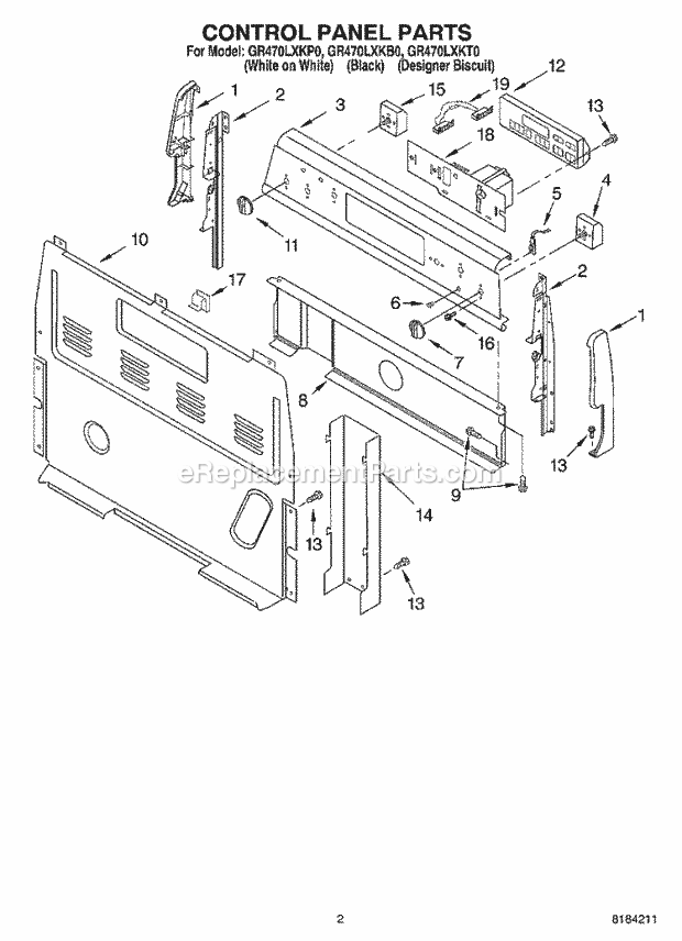 Whirlpool GR470LXKP0 Freestanding Electric Range Control Panel Diagram