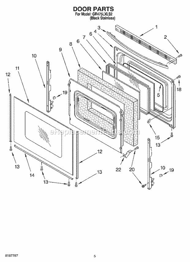 Whirlpool GR475LXLS2 Freestanding Electric Door Parts Diagram