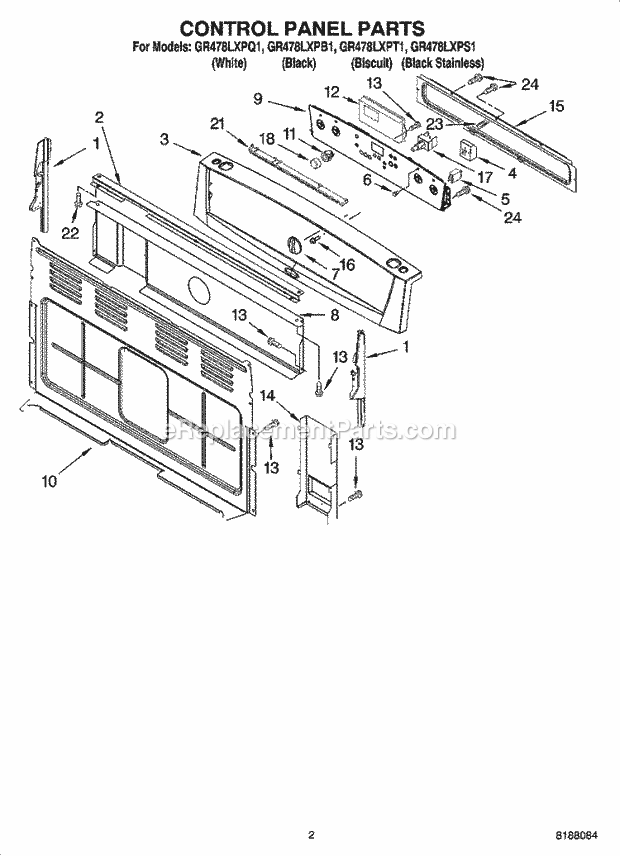 Whirlpool GR478LXPQ1 Freestanding Electric Control Panel Parts Diagram