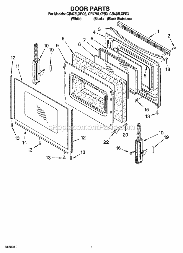 Whirlpool GR478LXPQ3 Freestanding Electric Door Parts, Optional Parts Diagram